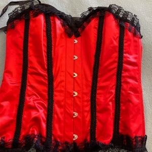 Red Satin with Black Lace Corset